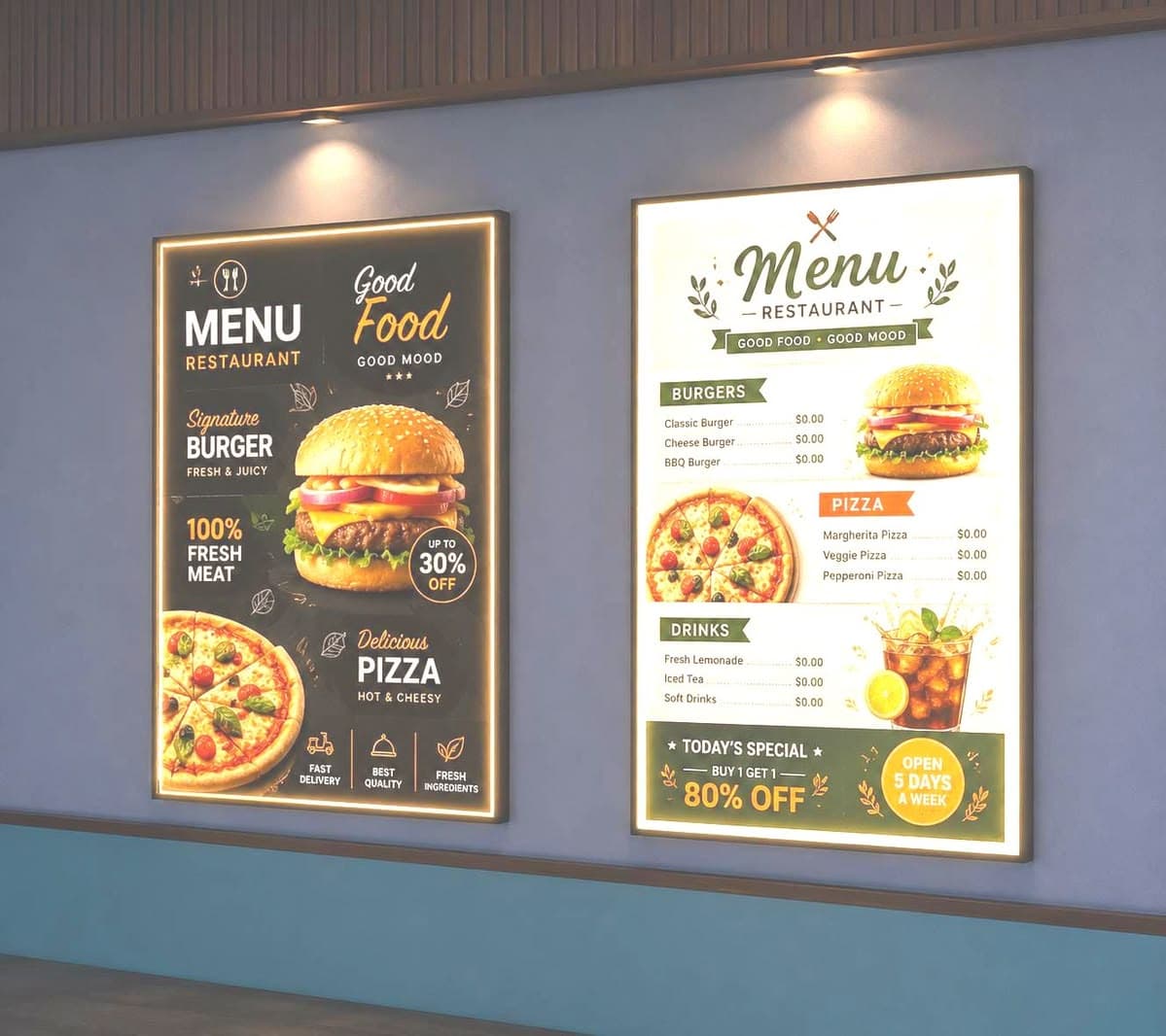 Illuminated slim lightbox menu board